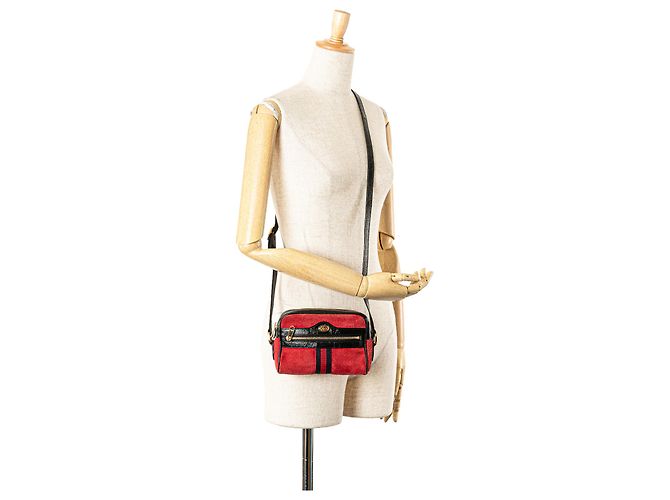 Gucci Mini Borsa a Tracolla Ophidia in Suede Rosso con Banda Web - vista 14
