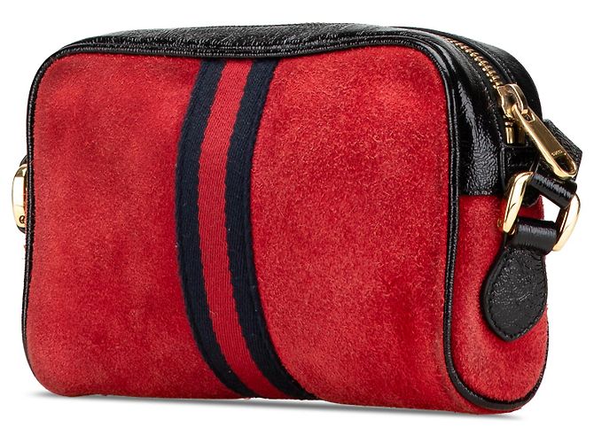 Gucci Mini Borsa a Tracolla Ophidia in Suede Rosso con Banda Web - vista 2