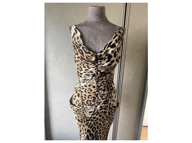 Vestido largo de seda Roberto Cavalli estampado leopardo Estampado de leopardo - vista 3