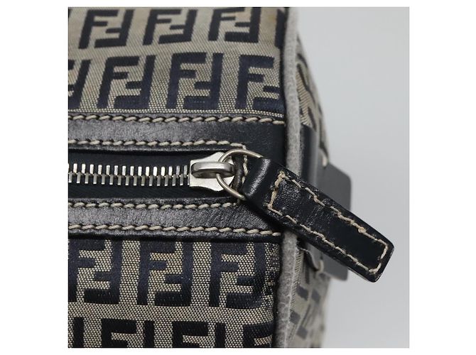 FENDI Zucchino Canvas Boston Tasche Navy Silber Authentisch 120038 Marineblau - Ansicht 10