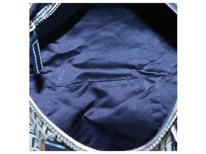 FENDI Zucchino Canvas Boston Tasche Navy Silber Authentisch 120038 Marineblau - Ansicht 11