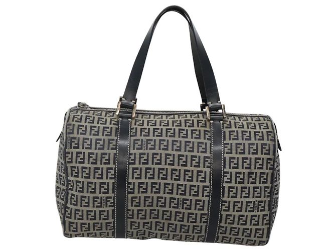 FENDI Zucchino Canvas Boston Tasche Navy Silber Authentisch 120038 Marineblau - Ansicht 13
