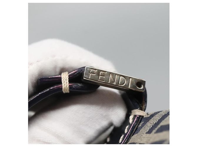 FENDI Zucchino Canvas Boston Tasche Navy Silber Authentisch 120038 Marineblau - Ansicht 17