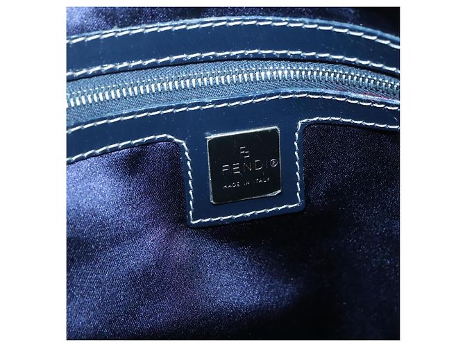 FENDI Zucchino Canvas Boston Tasche Navy Silber Authentisch 120038 Marineblau - Ansicht 18