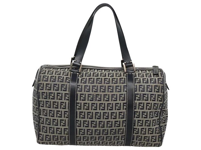 FENDI Zucchino Canvas Boston Tasche Navy Silber Authentisch 120038 Marineblau - Ansicht 2