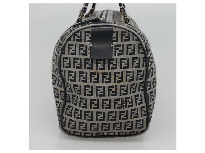 FENDI Zucchino Canvas Boston Tasche Navy Silber Authentisch 120038 Marineblau - Ansicht 3