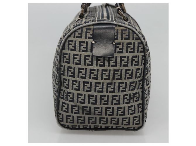 FENDI Zucchino Canvas Boston Tasche Navy Silber Authentisch 120038 Marineblau - Ansicht 4