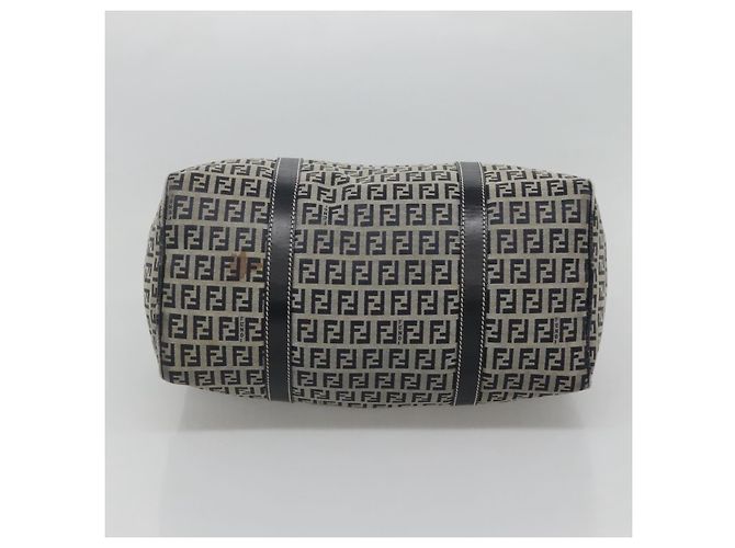 FENDI Zucchino Canvas Boston Tasche Navy Silber Authentisch 120038 Marineblau - Ansicht 5