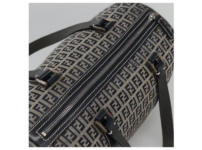 FENDI Zucchino Canvas Boston Tasche Navy Silber Authentisch 120038 Marineblau - Ansicht 6
