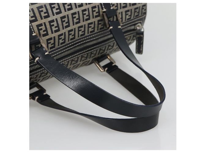 FENDI Zucchino Canvas Boston Tasche Navy Silber Authentisch 120038 Marineblau - Ansicht 7