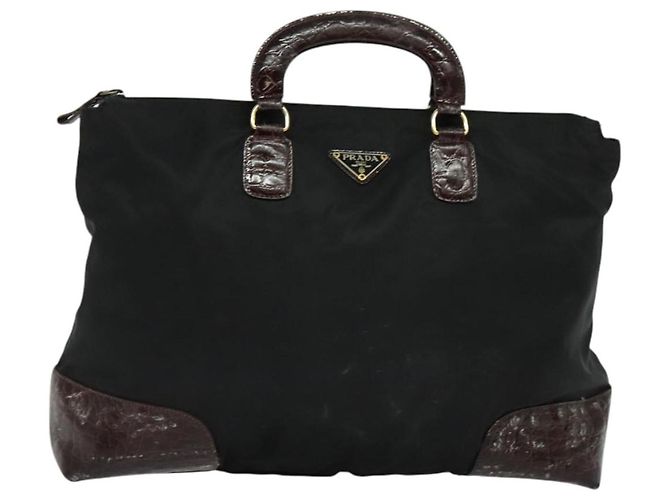 PRADA Bolso de mano de nailon negro y dorado Auth ti2990 - vista 13
