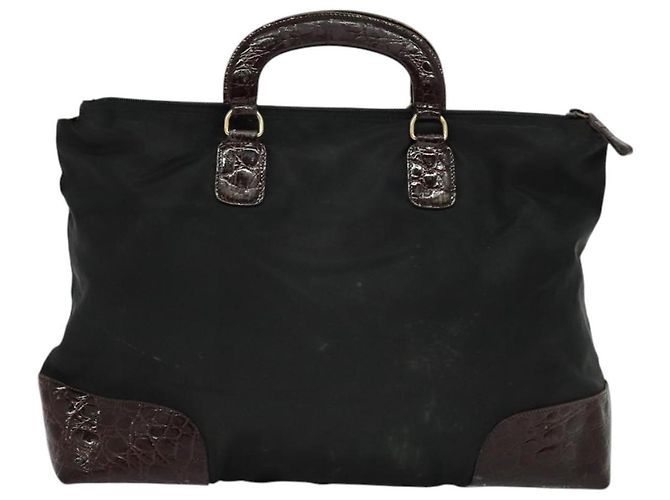 PRADA Bolso de mano de nailon negro y dorado Auth ti2990 - vista 2