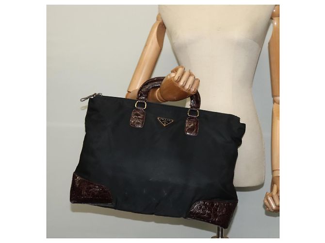PRADA Bolso de mano de nailon negro y dorado Auth ti2990 - vista 21