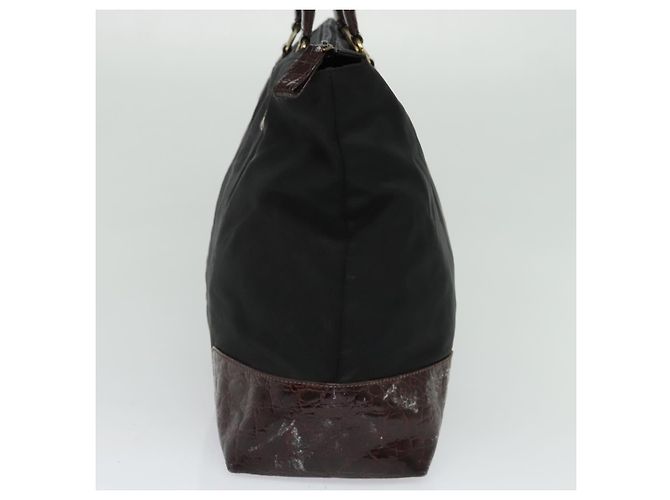 PRADA Bolso de mano de nailon negro y dorado Auth ti2990 - vista 3
