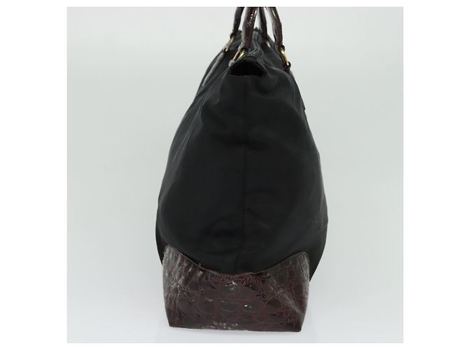 PRADA Bolso de mano de nailon negro y dorado Auth ti2990 - vista 4