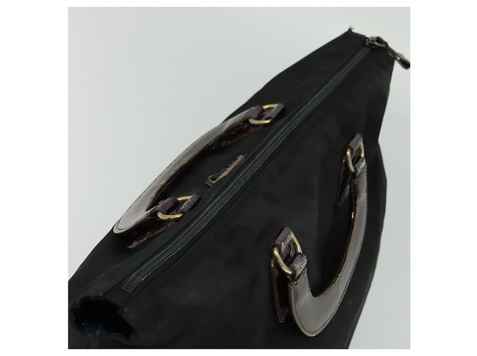 PRADA Bolso de mano de nailon negro y dorado Auth ti2990 - vista 6