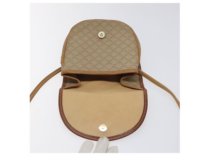 Céline Borsa a spalla in tela Macadam CELINE PVC beige oro Auth BA1292 D'oro - vista 10