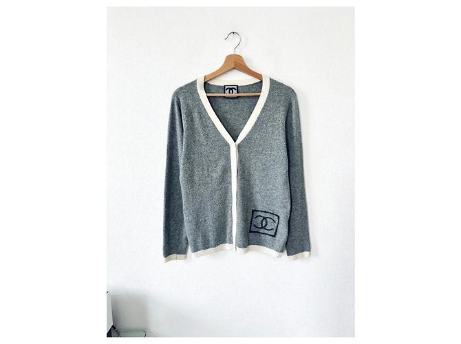 Chanel Wollweste mit Logo Grau Creme Roh - Ansicht 2