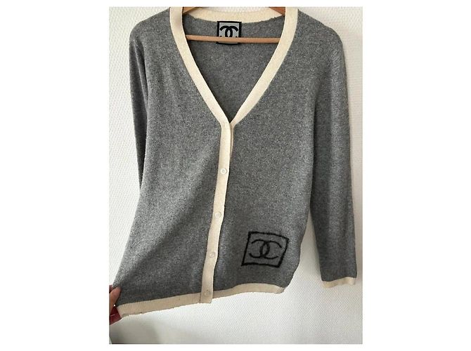 Chanel Wollweste mit Logo Grau Creme Roh - Ansicht 4