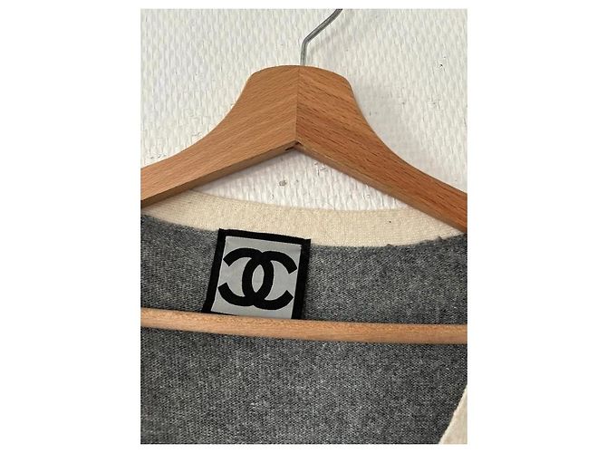 Chanel Wollweste mit Logo Grau Creme Roh - Ansicht 5