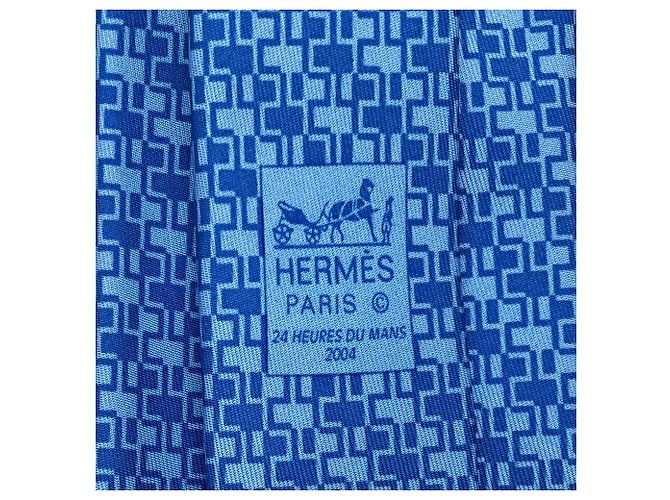 Cravatta Hermès in seta blu edizione Le Mans 24 - vista 6