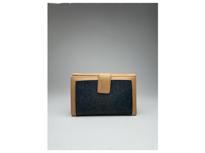 Vintage Courreges Leather Denim Wallet brown navy Beige - view 13