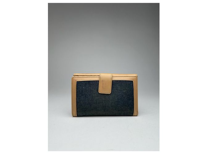 Vintage Courreges Leather Denim Wallet brown navy Beige - view 2