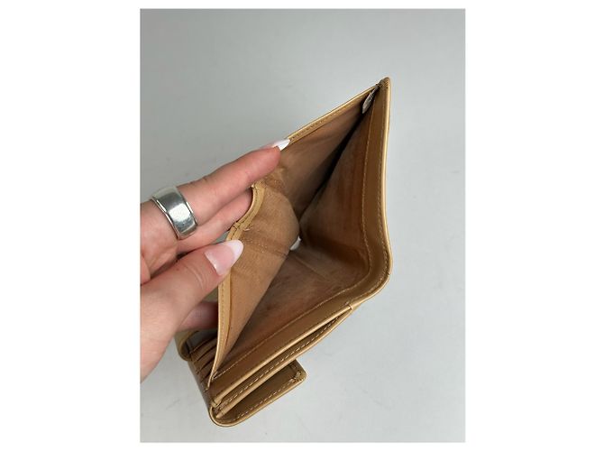 Vintage Courreges Leather Denim Wallet brown navy Beige - view 3
