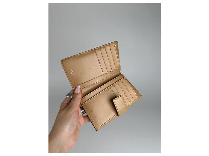 Vintage Courreges Leather Denim Wallet brown navy Beige - view 5