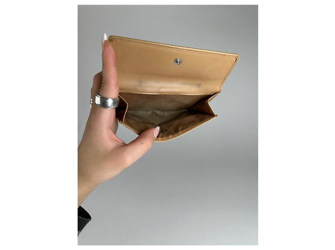 Vintage Courreges Leather Denim Wallet brown navy Beige - view 6