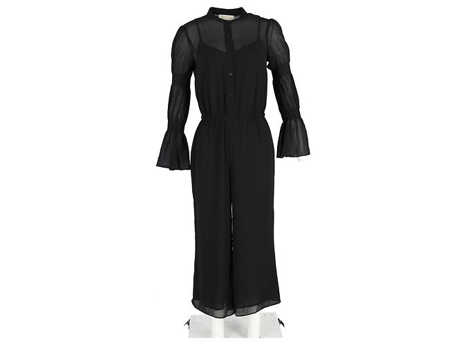 Michael Kors Jumpsuit mit gerafften Ärmeln aus schwarzem Polyester - Ansicht 4