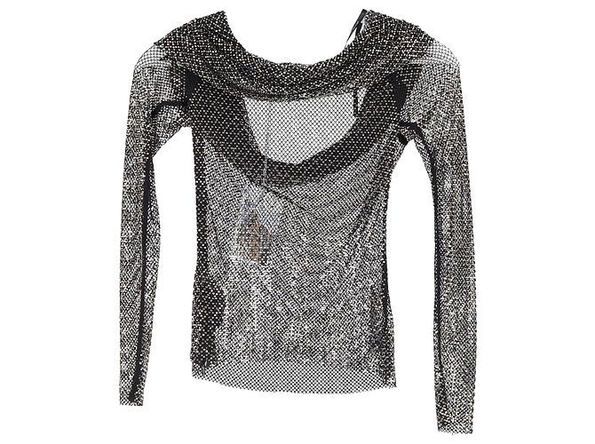 Self portrait  Self-Portrait Fishnet Off-Shoulder Top in Black Polyester - view 2
