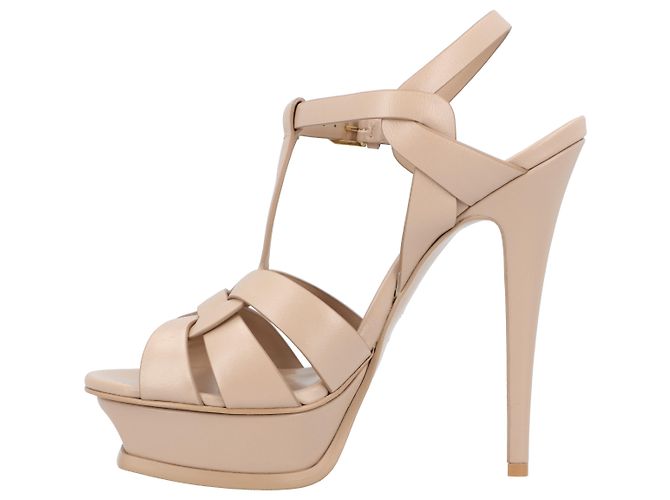 Saint Laurent Tribute Platform Sandals In Smooth Leather Beige Brown - view 2