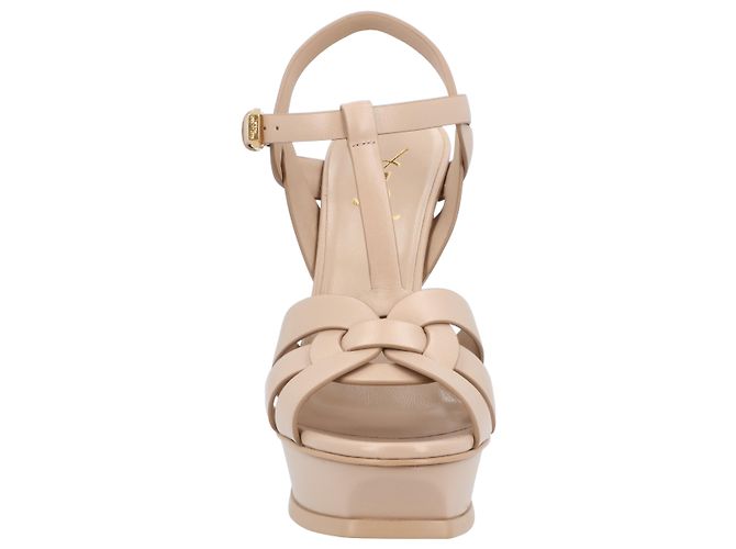 Saint Laurent Tribute Platform Sandals In Smooth Leather Beige Brown - view 5