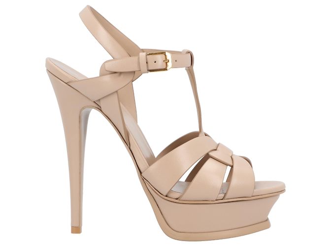 Saint Laurent Tribute Platform Sandals In Smooth Leather Beige Brown - view 6