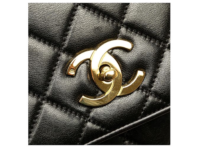 Chanel Negro CC Acolchado de Cordero con Cadena - vista 12