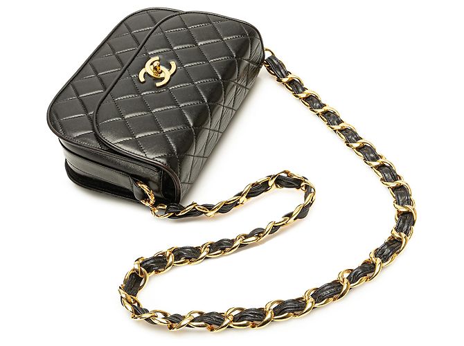 Chanel Negro CC Acolchado de Cordero con Cadena - vista 13