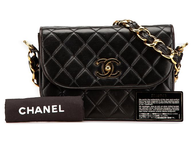 Chanel Negro CC Acolchado de Cordero con Cadena - vista 15