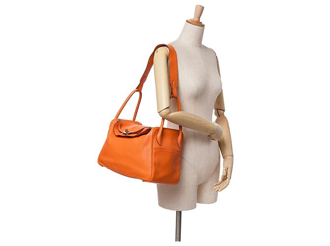 Hermès Arancione Clemence Lindy 34 - vista 10