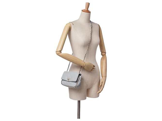 Chanel Graue Mini Kalbsleder Kette Um Klappe Braun - Ansicht 10