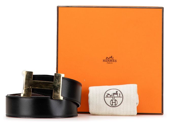 Cinturón reversible Constance H de cuero negro Hermès - vista 10