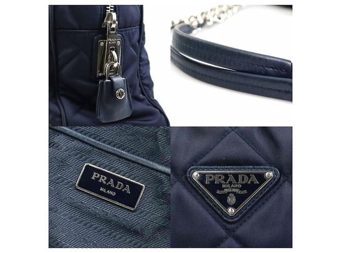 Borsa a spalla in nylon blu navy Prada - vista 5
