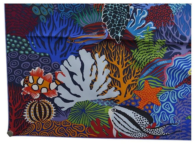 Hermès NUEVO BUFANDA HERMES BAJO LAS OLAS ALICE SHIRLEY 90 SEDA Multicolor - vista 5