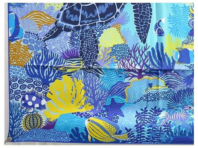Hermès NEU RARER HERMES SCHAL UNTER DEN WELLEN ALICE SHIRLEY BLAUSEIDEN BOX - Ansicht 4