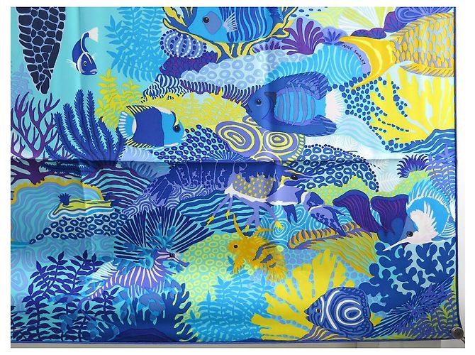 Hermès NEU RARER HERMES SCHAL UNTER DEN WELLEN ALICE SHIRLEY BLAUSEIDEN BOX - Ansicht 5