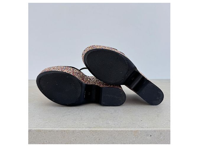 Sandali con zeppa Saint Laurent Suede Nero e Glitter Multicolore - vista 6
