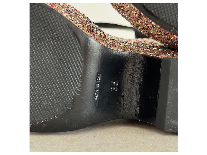 Sandali con zeppa Saint Laurent Suede Nero e Glitter Multicolore - vista 8