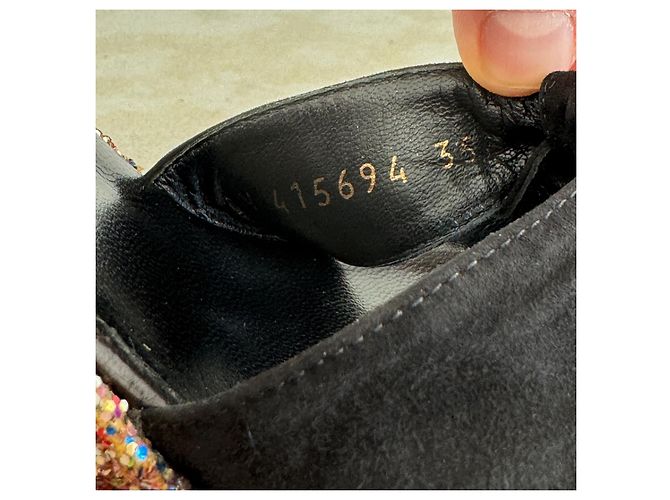 Sandali con zeppa Saint Laurent Suede Nero e Glitter Multicolore - vista 9