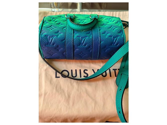 Louis Vuitton Keepall XS in pelle di struzzo verde blu scuro - vista 5
