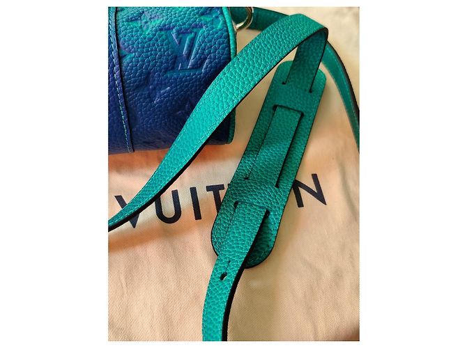 Louis Vuitton Keepall XS in pelle di struzzo verde blu scuro - vista 6